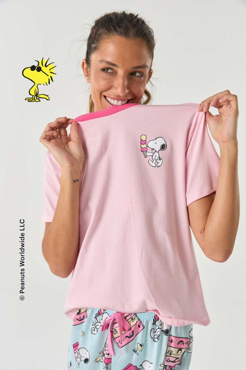 PIJAMA CURTO ALGODÃO E SHORT ACETINADO - SNOOPY FÉRIAS