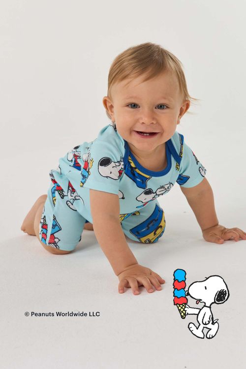 BODY MACAQUINHO CURTO BABY AZUL - SNOOPY FÉRIAS