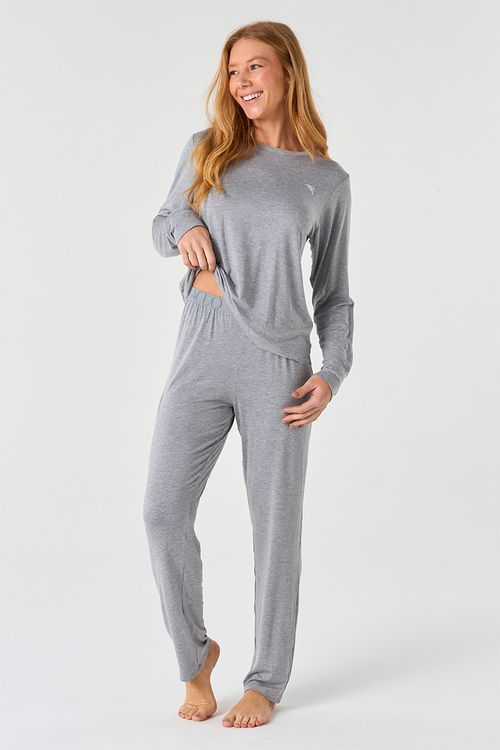 PIJAMA FEMININO LONGO MALHA - CLÁSSICOS DE VISCOSE MESCLA