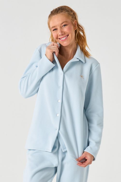 PIJAMA LONGO DE BOTÕES FEMININO - CLÁSSICOS SOFT SKY