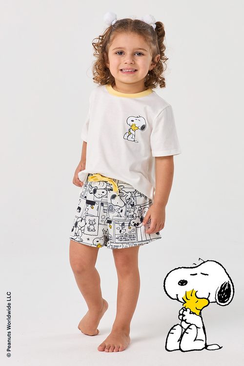 PIJAMA CURTO INFANTIL MENINA - SNOOPY P&B