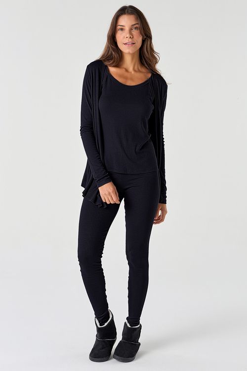 PIJAMA LONGO + CARDIGAN - CLÁSSICOS DE VISCOSE BLACK
