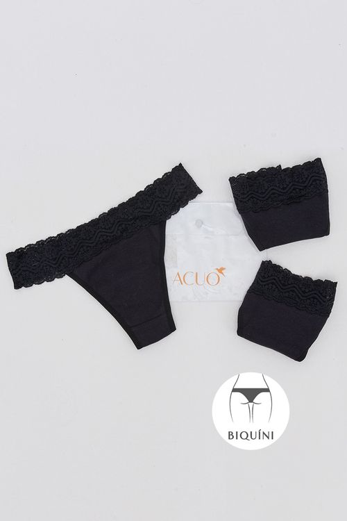 KIT CALCINHA BIQUÍNI TRIO BLACK