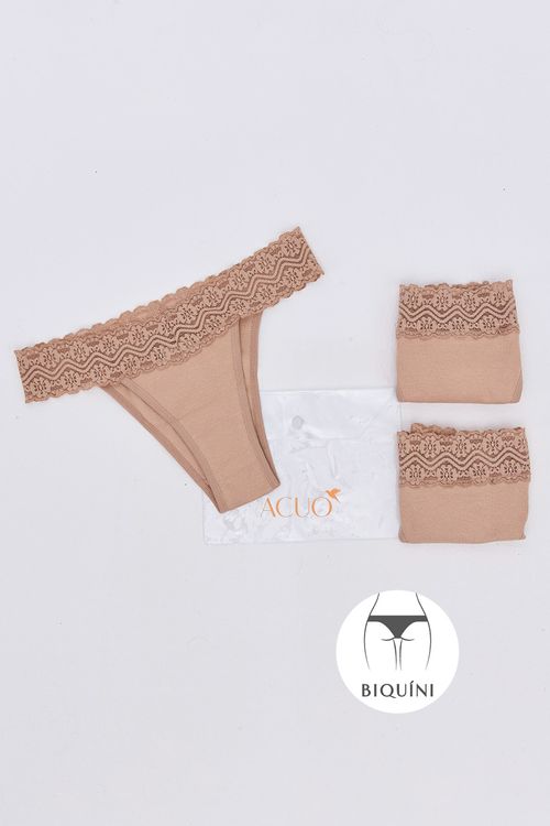KIT CALCINHA BIQUÍNI TRIO BEGE