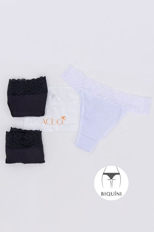 KIT CALCINHA BIQUÍNI TRIO P&B