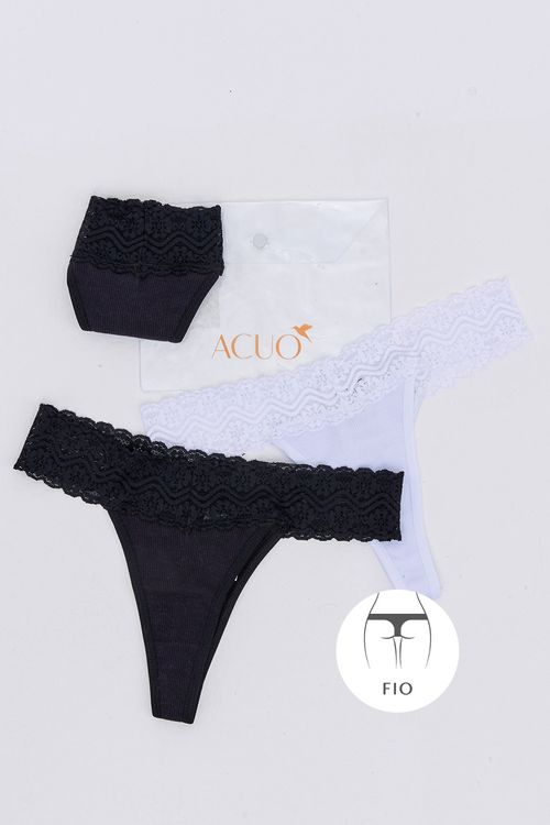 KIT CALCINHA FIO TRIO P&B