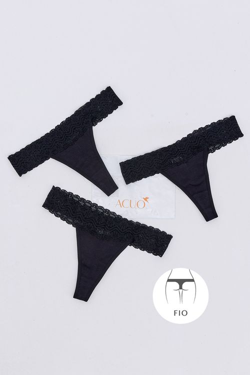 KIT CALCINHA FIO TRIO BLACK