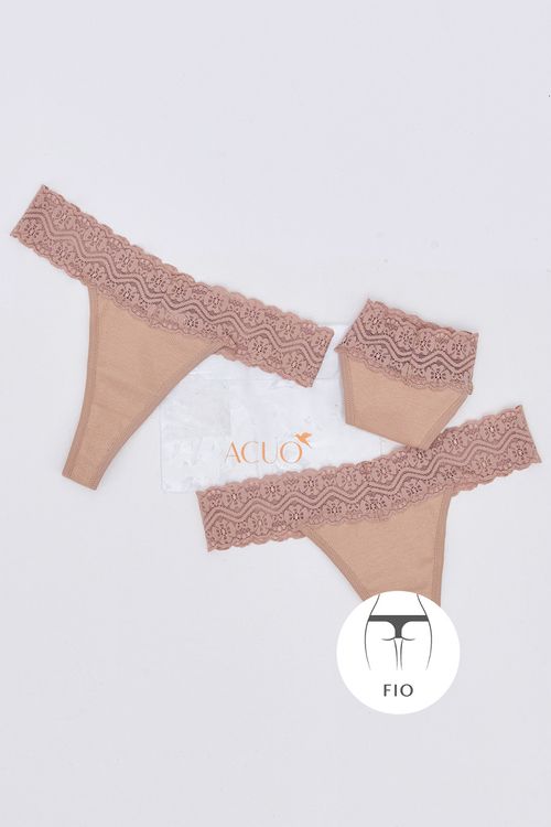 KIT CALCINHA FIO TRIO BEGE