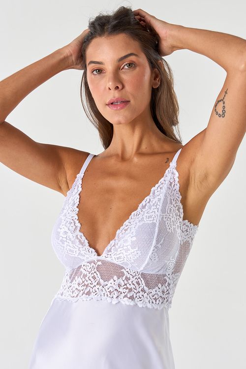 CAMISOLA ACETINADA LONGA  COM RENDA - YES, I DO