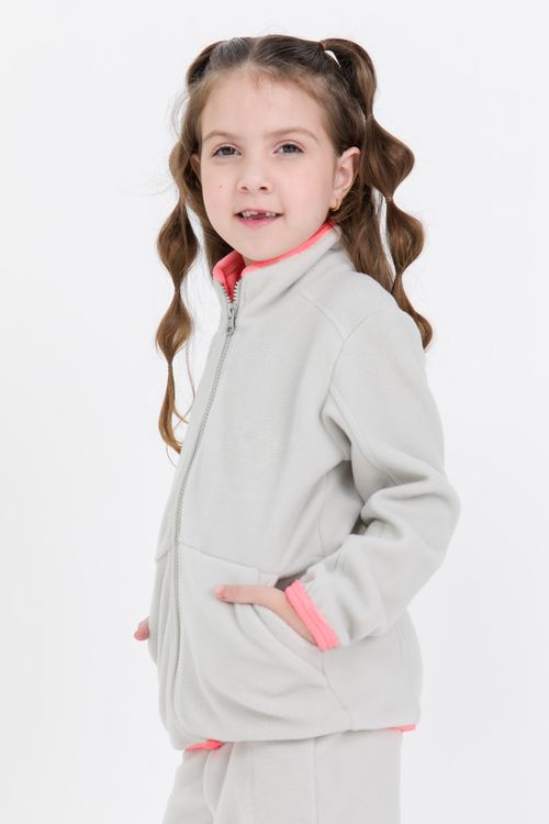 JAQUETA INFANTIL CINZA COM ROSA- SOFT