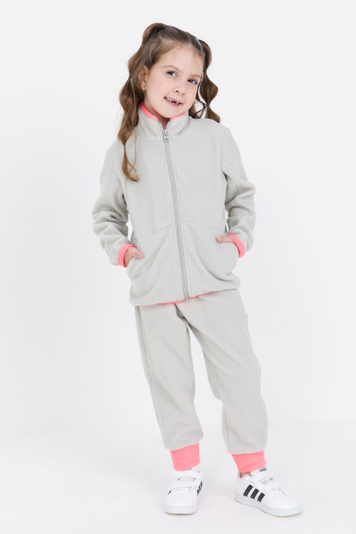JAQUETA INFANTIL CINZA COM ROSA- SOFT