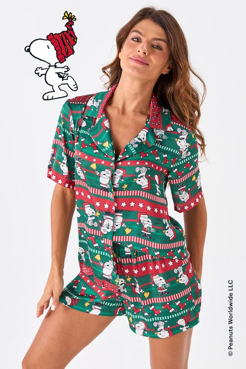 PIJAMA AMERICANO ACETINADO - SNOOPY'S BELL
