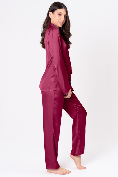 PIJAMA AMERICANO ACETINADO LONGO - CLÁSSICOS ACETINADOS ROSA RUBI
