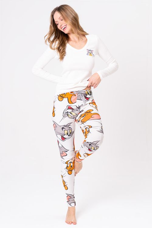 PIJAMA FEMININO LONGO DE RIBANA - DIGA CHEESE - TOM E JERRY