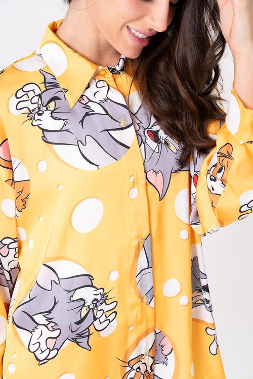 PIJAMA FEMININO AMERICANO LONGO QUEIJOS - DIGA CHEESE - TOM E JERRY