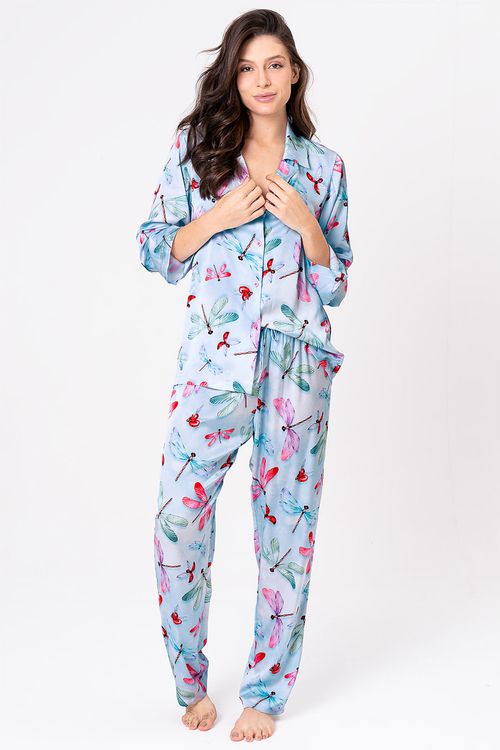 PIJAMA FEMININO AMERICANO ACETINADO - LIBÉLULA