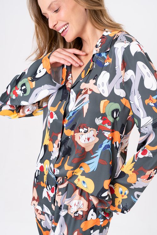 PIJAMA FEMININO AMERICANO ACETINADO - LOONEY HOLLYWOOD