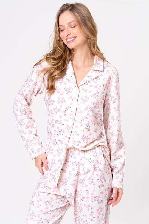 PIJAMA AMERICANO FEMININO DE ALGODÃO - FLORAÇÃO