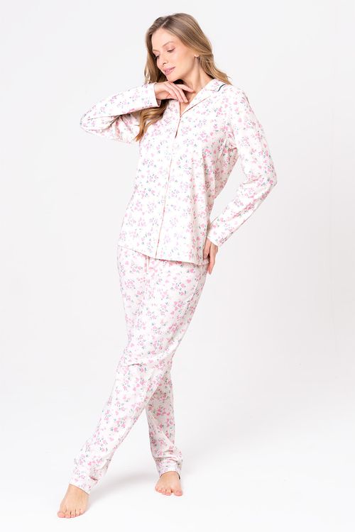 PIJAMA AMERICANO FEMININO DE ALGODÃO - FLORAÇÃO