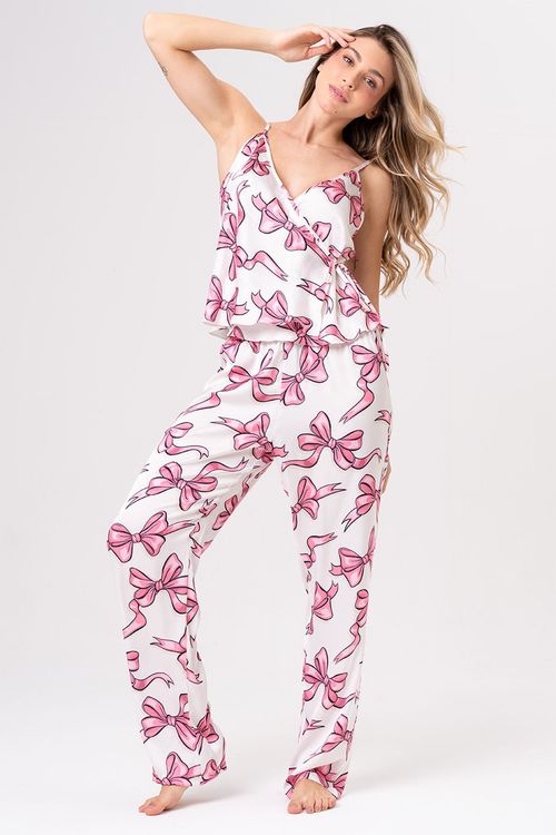 PIJAMA FEMININO ACETINADO DE ALÇAS - ENTRELAÇOS