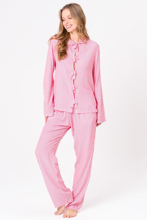 PIJAMA FEMININO LONGO DE VISCOSE PLANA - ENTRELAÇOS