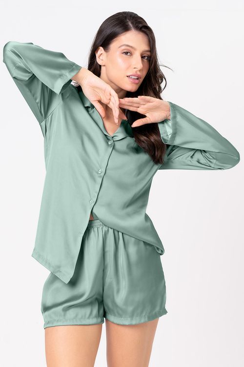 PIJAMA FEMININO AMERICANO CURTO - CLÁSSICOS ACETINADOS VERDE JADE