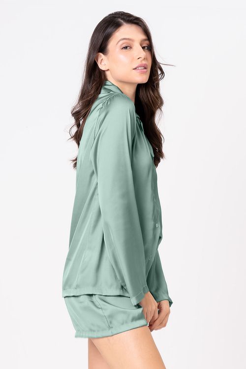 PIJAMA FEMININO AMERICANO CURTO - CLÁSSICOS ACETINADOS VERDE JADE