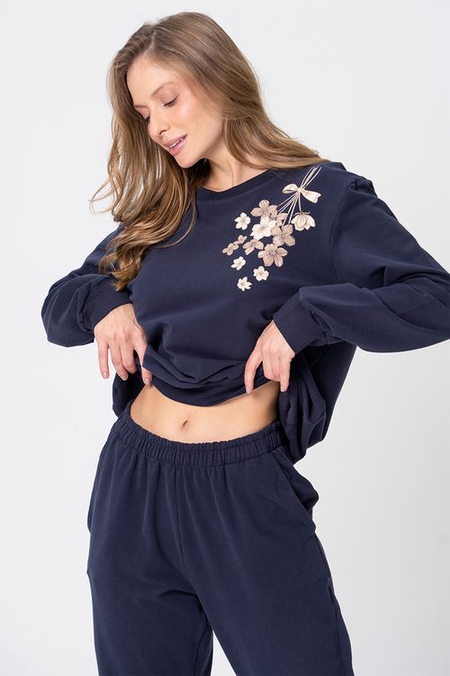 ABRIGO DE MOLETOM FEMININO MARINHO - BELLA