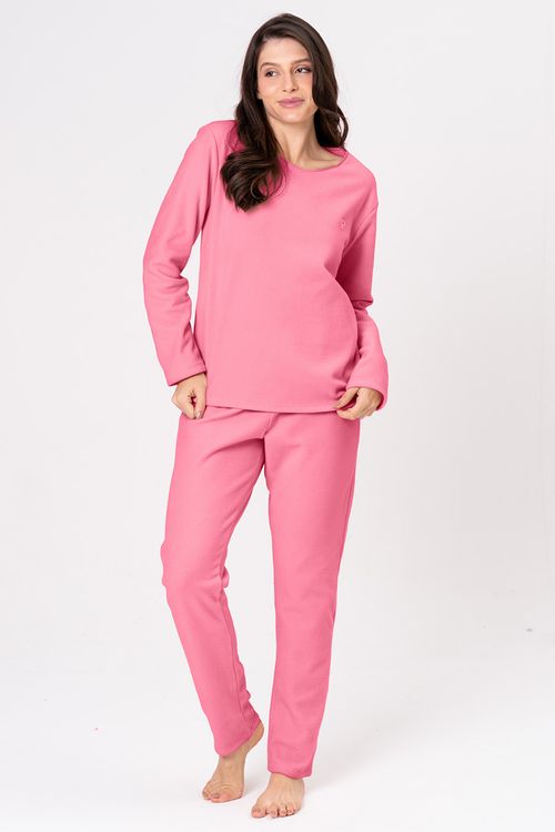 PIJAMA LONGO DE SOFT FEMININO - CLÁSSICOS SOFT PINK ROSÊ