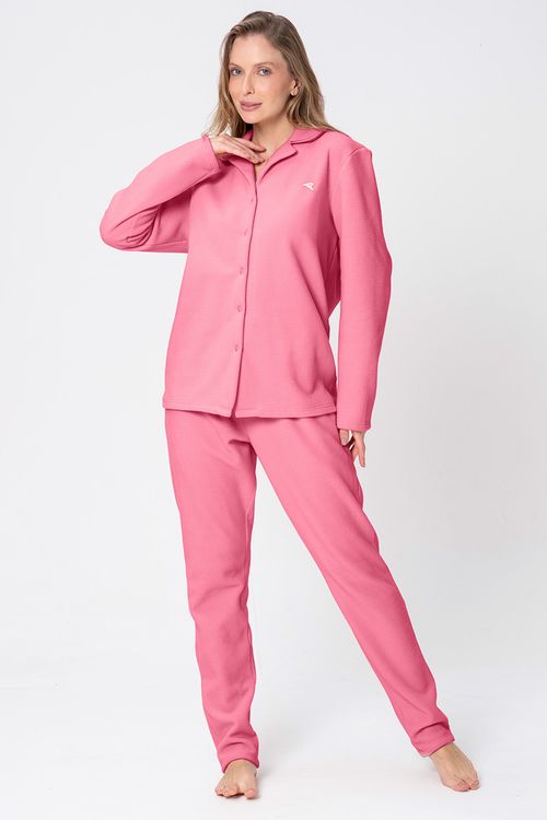 PIJAMA LONGO FEMININO DE BOTÕES - CLÁSSICOS SOFT PINK ROSÊ