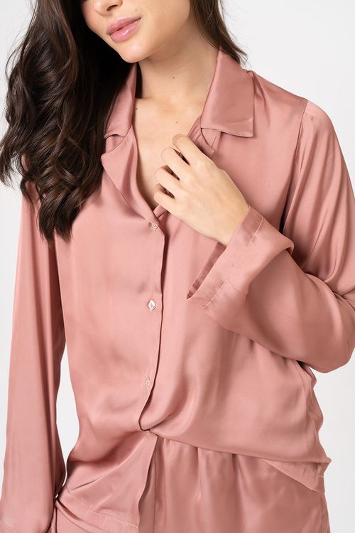 PIJAMA AMERICANO FEMININO CURTO - ACETINADO CARAMELO ÂMBAR