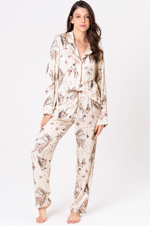 PIJAMA FEMININO AMERICANO ACETINADO LONGO - SERENA