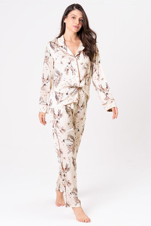 PIJAMA FEMININO AMERICANO ACETINADO LONGO - SERENA