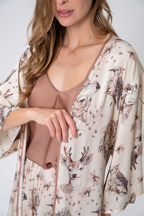 PIJAMA FEMININO ACETINADO 3 PEÇAS - SERENA