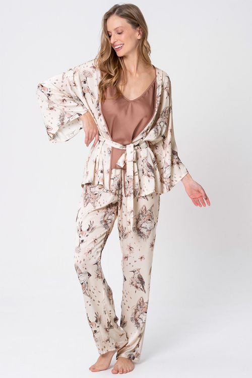 PIJAMA FEMININO ACETINADO 3 PEÇAS - SERENA