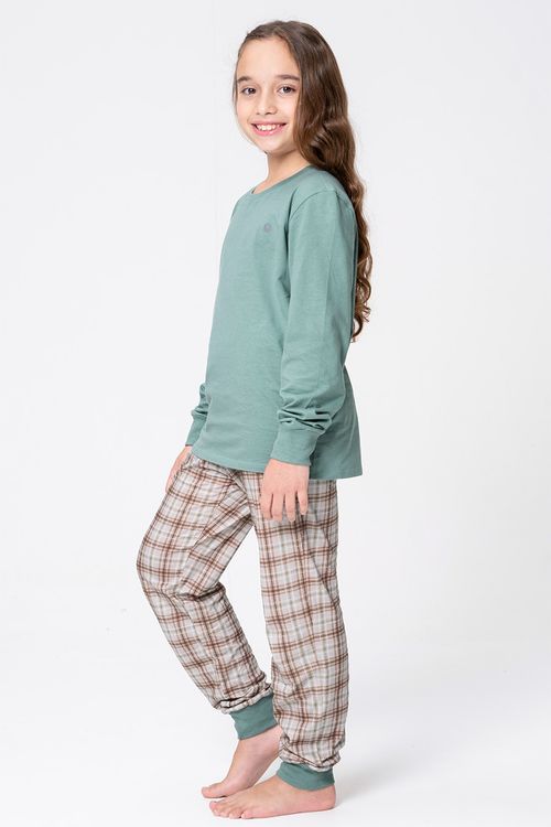 PIJAMA LONGO JUVENIL UNISSEX DE MALHA XADREZ - MOCACCINO