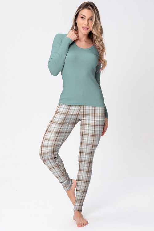 PIJAMA DE RIBANA FEMININO XADREZ - MOCACCINO