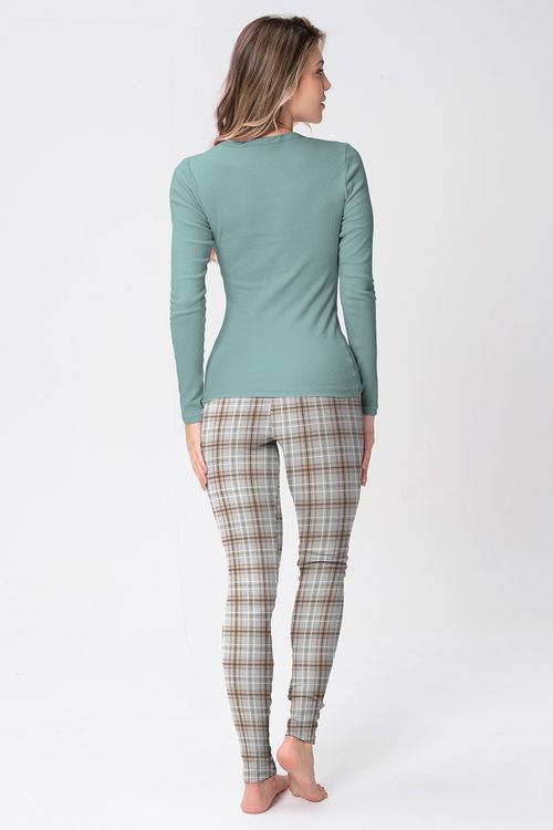 PIJAMA DE RIBANA FEMININO XADREZ - MOCACCINO