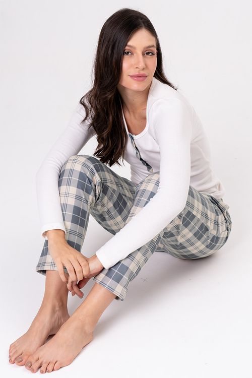 PIJAMA LONGO FEMININO XADREZ - GREY