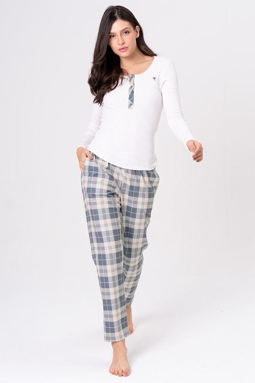 PIJAMA LONGO FEMININO XADREZ - GREY