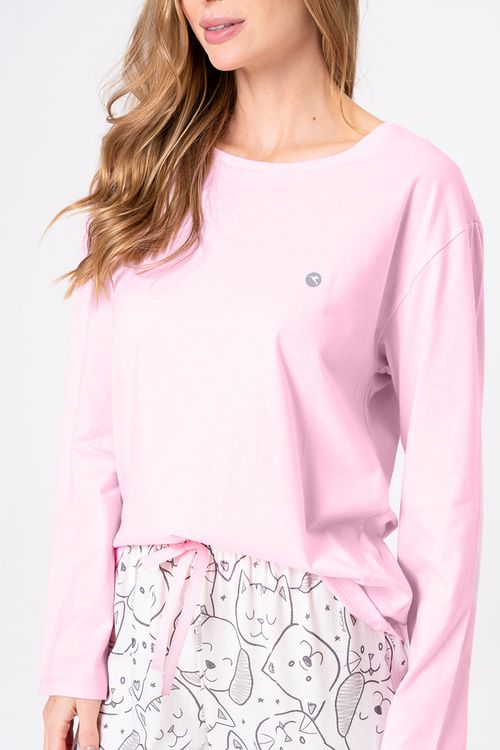 PIJAMA LONGO DE MALHA FEMININO - PET COLORS