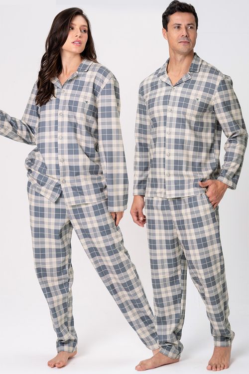 PIJAMA LONGO AMERICANO UNISSEX XADREZ - GREY