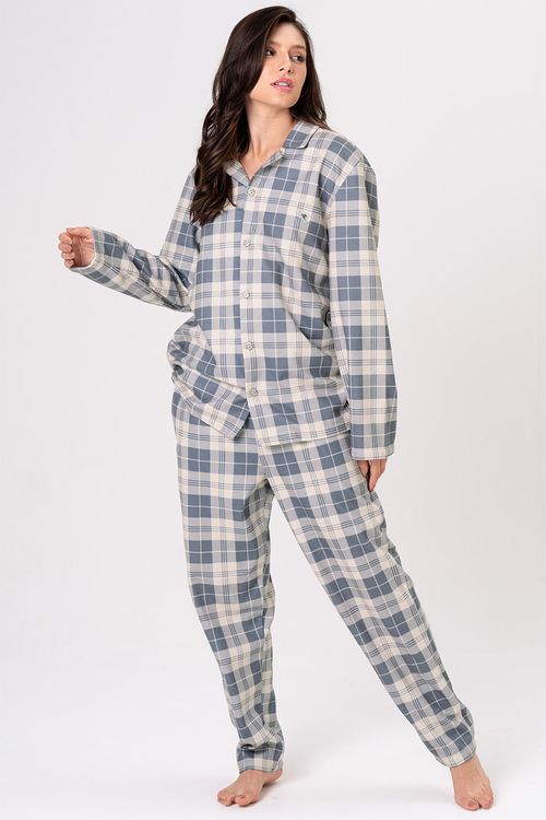PIJAMA LONGO AMERICANO UNISSEX XADREZ - GREY
