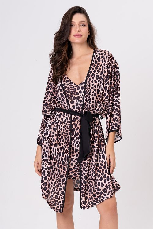 ROBE ACETINADO ANIMAL PRINT - FELINE