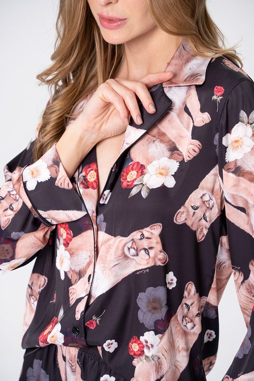 PIJAMA FEMININO AMERICANO ACETINADO - FELINE