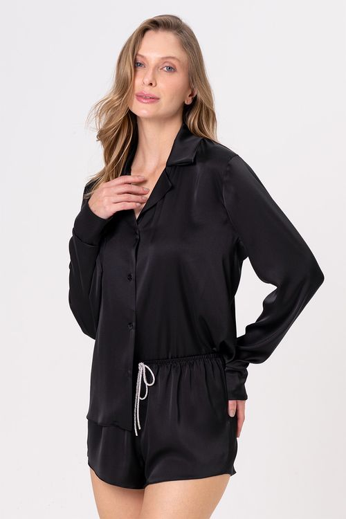 PIJAMA PRETO AMERICANO ACETINADO CURTO - YES, I DO