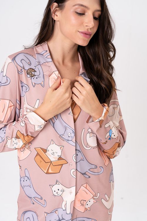PIJAMA FEMININO AMERICANO LONGO - GATICES