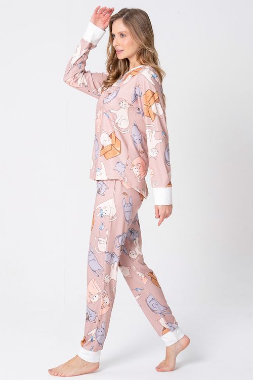 PIJAMA LONGO FEMININO TOQUE DE PÊSSEGO - GATICES