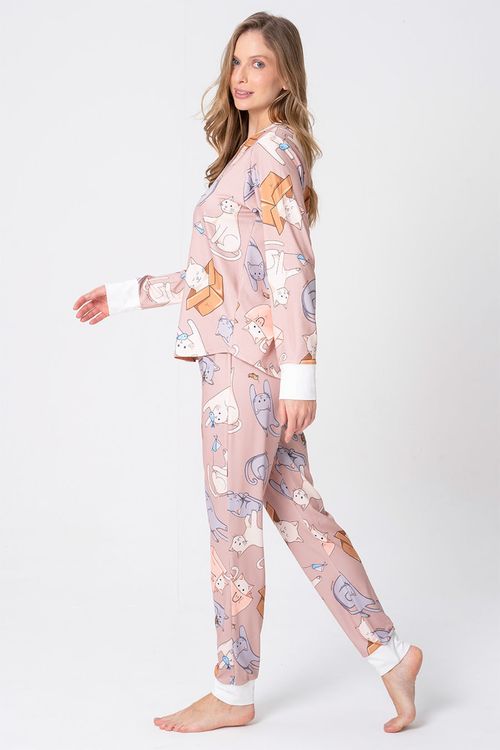 PIJAMA LONGO FEMININO TOQUE DE PÊSSEGO - GATICES