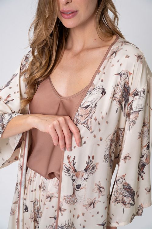 PIJAMA FEMININO ACETINADO 3 PEÇAS - SERENA